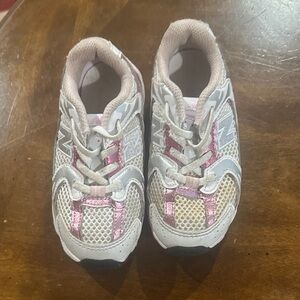 New Balance Kids White & Pink Mesh Athletic Sneakers